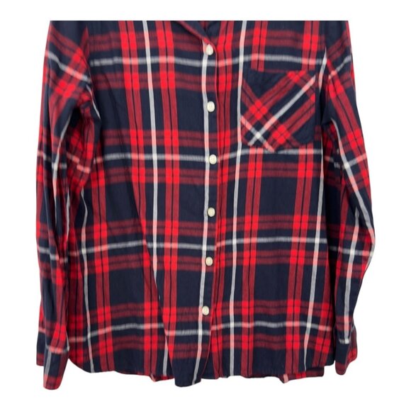Old Navy The Classic Shirt Womens L Red & Navy Plaid Button-Up Long-Sleeve Shirt - Picture 9 of 13